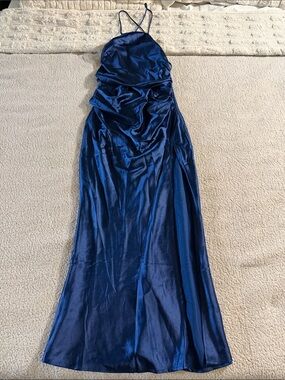 Showpo Backless Satin Strappy Maxi Dress in Royal Blue Size 6